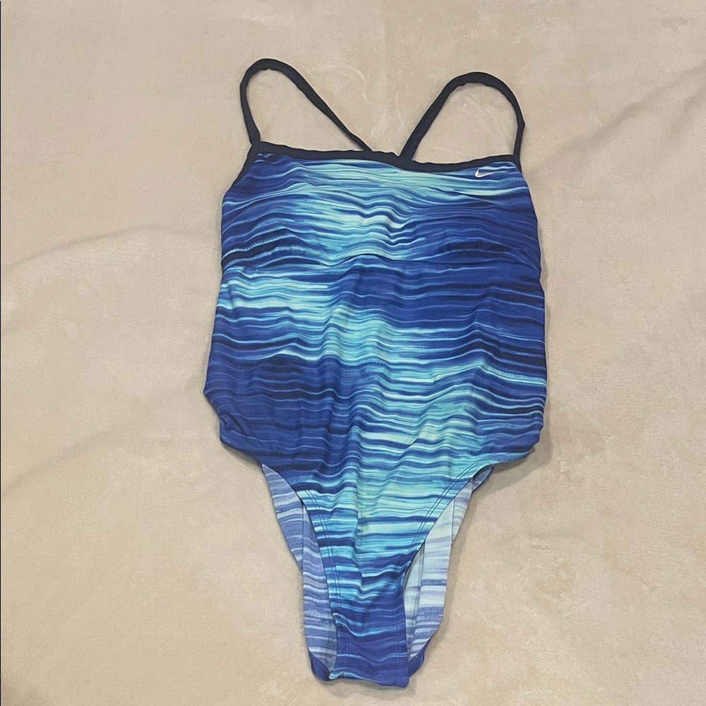 Nike Blue Wave Pattern One Piece Swimsuit